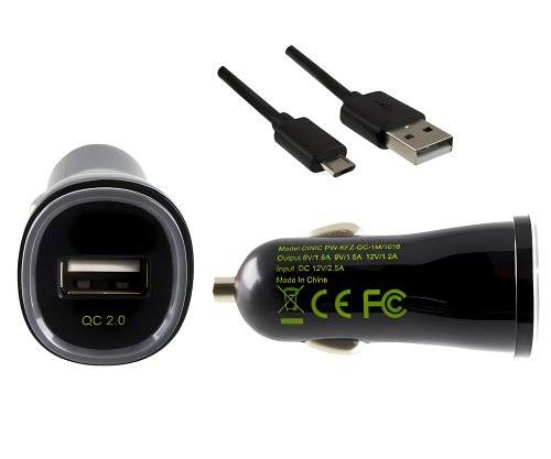 DINIC USB KFZ Quick Charger, Ladeadapter + USB Kabel, Eingang 12V DC, Ausgang 5V 1,5A/9V 1,5A/12V 1,2A, schwarz, 1m