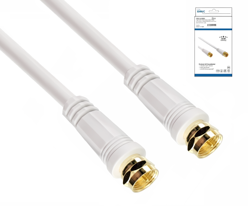 SAT Koaxialkabel 2x F-Stecker , 120dB, vergoldete Anschlüsse, vierfach geschirmt, weiß, DINIC Box, Länge 2,5m