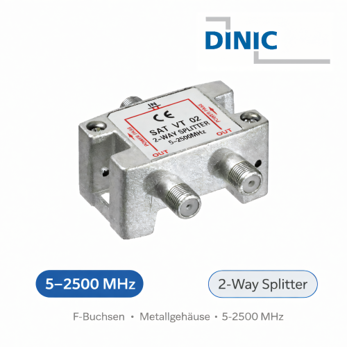 DINIC SAT-Verteiler für Satelliten-Anlagen, 2-fach, PB 5-2500 MHz, DINIC Polybag