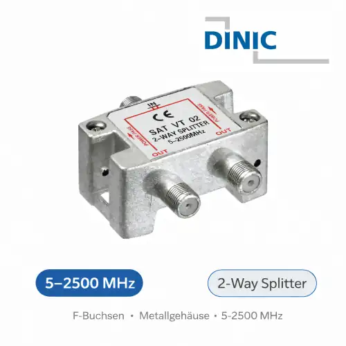 DINIC SAT-Verteiler für Satelliten-Anlagen, 2-fach, PB 5-2500 MHz, DINIC Polybag