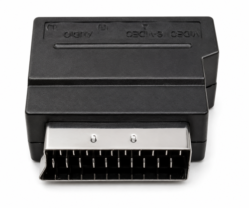 DINIC Scartstecker mit IN/OUT Umschalter, 3x Cinchbuchse und 4 pol. mini DIN-Buchse, Karton Box