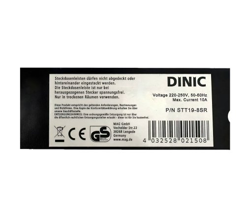 DINIC 19 Zoll Steckdosenleiste Aluminium mit Schalter 8-fach, schwarz, 1,80m Kabel