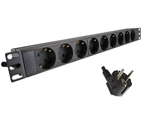 DINIC 19 Zoll Steckdosenleiste Aluminium, 9-fach, schwarz, 1,80m Kabel