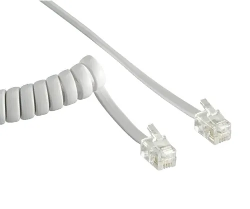 DINIC Telefonhörer-Spiralkabel, 2m, Box RJ10 4P4C Modularstecker auf Stecker, weiß, 2m