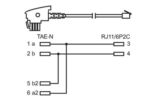 DINIC Modemkabel int. Belegung, TAE-N St. auf Westernst. 6P4C 4-polig, schwarz, 3m