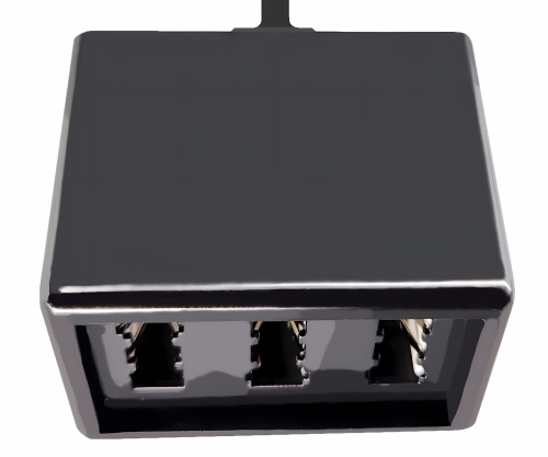 DINIC TAE Verteiler 3x TAE N/F/F Buchse auf RJ11/RJ45 Stecker (6P4C), schwarz, DINIC Box, 0,20m