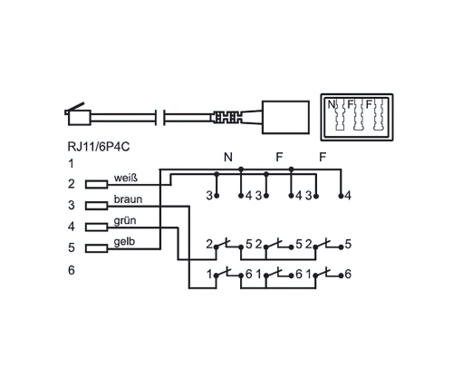 DINIC TAE Verteiler 3x TAE N/F/F Buchse auf RJ11/RJ45 Stecker (6P4C), schwarz, DINIC Box, 0,20m
