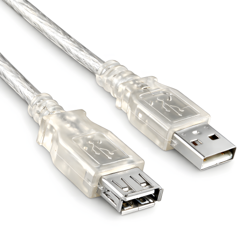 DINIC USB 2.0 Verlängerung A Stecker auf Buchse, UL 2725, doppelt geschirmt, transparent, 0,5m