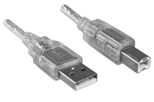 DINIC USB 2.0 Kabel A Stecker auf B Stecker, 2m UL 2725, doppelt geschirmt, transparent