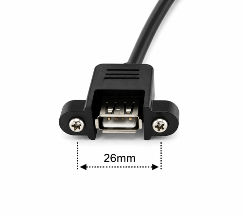 DINIC USB 2.0 Montagekabel A Stecker auf A Buchse, A Bu. anschraubbar, 30 cm, inkl. 2 Schrauben Abstand 26mm, schwarz