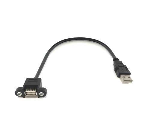 DINIC USB 2.0 Montagekabel A Stecker auf A Buchse, A Bu. anschraubbar, 50 cm, inkl. 2 Schrauben Abstand 26mm, schwarz