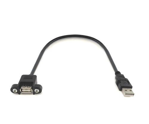 DINIC USB 2.0 Montagekabel A Stecker auf A Buchse, A Bu. anschraubbar, 1m, inkl. 2 Schrauben Abstand 26mm, schwarz