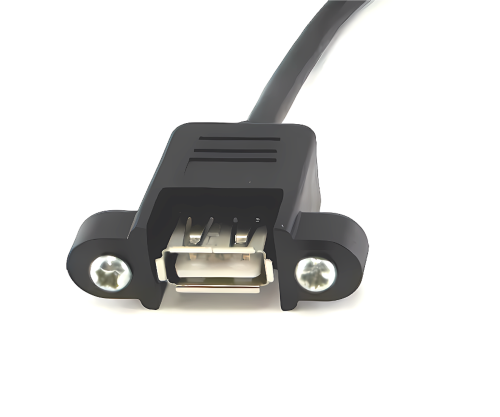 DINIC USB 2.0 Montagekabel A Stecker auf A Buchse, A Bu. anschraubbar, 50 cm, inkl. 2 Schrauben Abstand 26mm, schwarz
