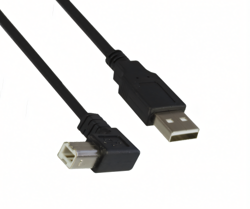 DINIC USB 2.0 Kabel A auf B St. links abgewinkelt, AWG 28/24, schwarz, 0,5m