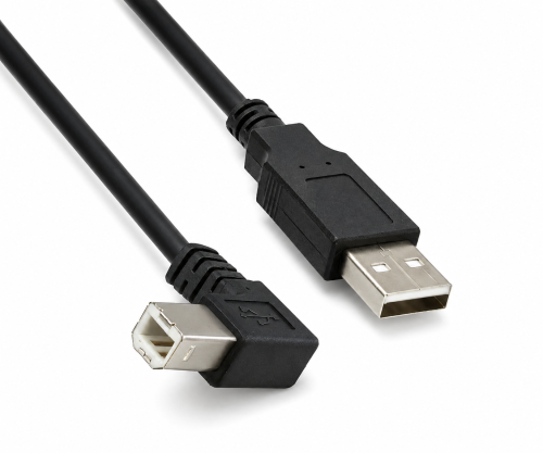 DINIC USB 2.0 Kabel A auf B St. rechts abgewinkelt, AWG 28/24, schwarz, 0,5m