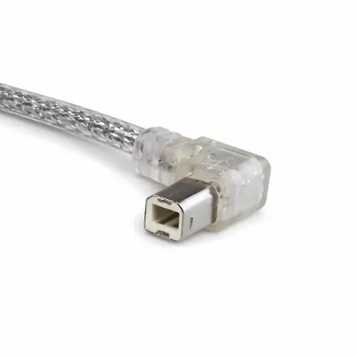 DINIC USB 2.0 Kabel A auf B St. rechts abgewinkelt, 2m transparent, AWG 28/24