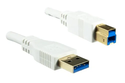 DINIC USB 3.0 Kabel A Stecker auf B Stecker, 2m 3P AWG 28/1P AWG 24, vergoldete Kontakte, weiß