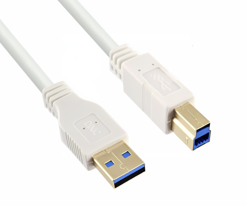 DINIC USB 3.0 Kabel A Stecker auf B Stecker, 2m 3P AWG 28/1P AWG 24, vergoldete Kontakte, weiß