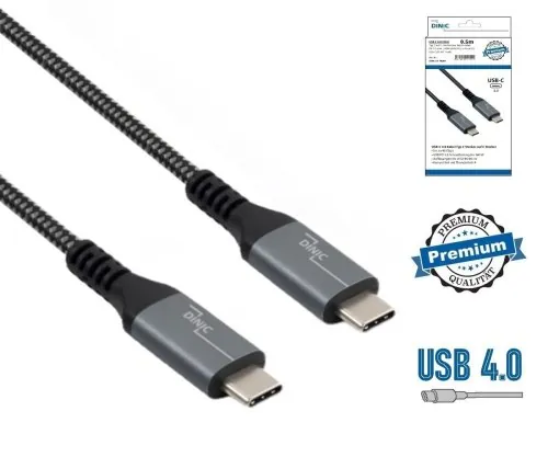 DINIC USB C 4.0 Kabel, 240W PD, 40Gbps, 0,5m Typ C auf C, Alu Stecker, Nylon Kabel, DINIC Box