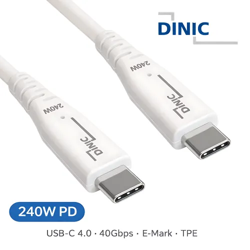 DINIC USB C 4.0 Kabel, 240W PD, 40Gbps, weiß, 0,5m Typ C auf C, OD 5,2mm, TPE, E-Mark chip, DINIC Box