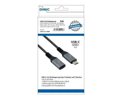 DINIC USB 4.0 Verlängerung, 240W PD, 40Gbps, 1m Typ C auf C, Alu Stecker, Nylon Kabel, DINIC Box