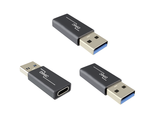 DINIC Adapter, USB A Stecker auf USB C Buchse, 3 Stück Alu, space grey