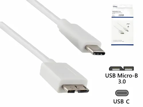 DINIC Kabel USB 3.2 Typ C St./USB 3.0 micro B St., weiß, DINIC Box mit Euroloch, 1m