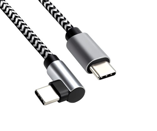 DINIC USB-C auf C 90° Ladekabel, HQ Alu Stecker, 60w, Nylon Kabel, Space Grey, Aktionsbox, 0,50m