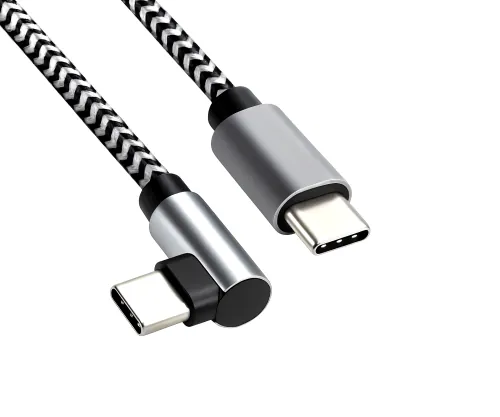 DINIC USB-C auf C 90° Ladekabel, HQ Alu Stecker, 60w, Nylon Kabel, Space Grey, Aktionsbox, 1,00m