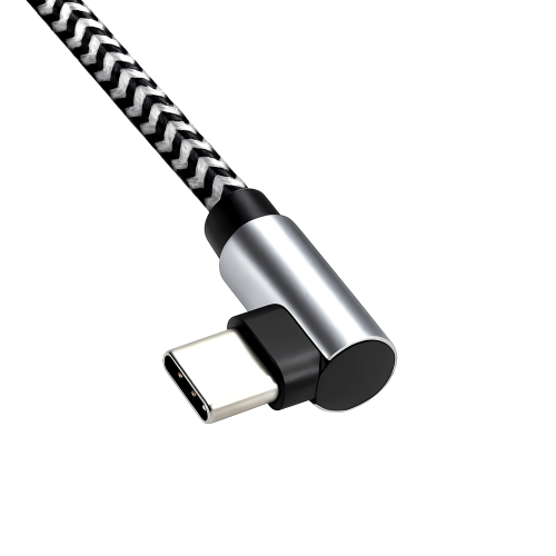 DINIC USB-C auf C 90° Ladekabel, HQ Alu Stecker, 60w, Nylon Kabel, Space Grey, Aktionsbox, 0,50m
