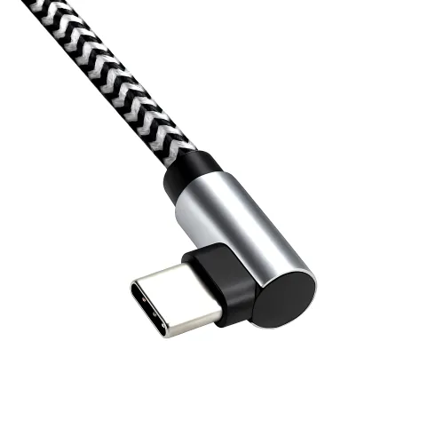 DINIC USB-C auf C 90° Ladekabel, HQ Alu Stecker, 60w, Nylon Kabel, Space Grey, Aktionsbox, 1,00m