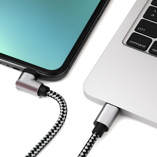 DINIC USB-C auf C 90° Ladekabel, HQ Alu Stecker, 60w, Nylon Kabel, Space Grey, Aktionsbox, 0,50m