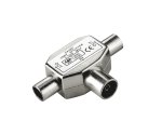 DINIC Verteiler 2xKoax-Kupplung auf 1xKoax-Stecker 2 Radiogeräte auf 1 Antennendose, Metall
