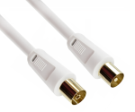 DINIC Koaxial Antennenkabel Stecker auf Buchse, vergoldet, vierfach geschirmt, weiß