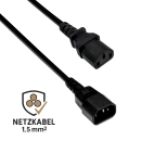 DINIC Kaltgerätekabel mit 1,5mm², Verlängerung C13 auf C14, VDE, schwarz, 1,80m
