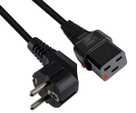 DINIC Netzkabel Schuko auf C19 locking, VDE, 1,5mm², Verriegelung, schwarz, 2m