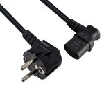 DINIC Netzkabel auf C13 90 Grad nach links abgewinkelt, 0,75mm², VDE, schwarz, 1.80m