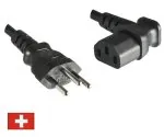 DINIC Stromkabel Netzkabel für die Schweiz auf C13 gewinkelt, Kaltgeräte 90° rechts