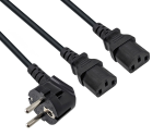 DINIC Y-Netzkabel Schuko auf 2x C13 Kaltgerätestecker, 1mm², schwarz, 2m