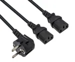 DINIC Y-Netzkabel Schuko auf 2x C13 Kaltgerätestecker, 1mm², schwarz, 2m