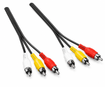 Audio-Videokabel 3x Cinch auf 3x Cinch, 2m Stecker auf Stecker, 1xVideo, 2xAudio L/R, schwarz, 2m
