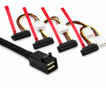 DINIC SAS Kabel SFF-8643 auf SFF-8482 gewinkelt, HD mini SAS auf 4x Data/Power, Low Profile, 0,75m