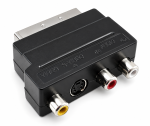 DINIC Scartstecker mit IN/OUT Umschalter, 3x Cinchbuchse und 4 pol. mini DIN-Buchse, Karton Box