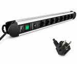DINIC 8-fach Steckdosenleiste mit Überspannungsschutz und Schalter, Aluminiumgehäuse, 1,40m Kabel