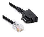 DINIC Verbindungskabel TAE F auf Western 6/2 Stecker, DEC Typ mit versetzter Klinke, schwarz, 6m