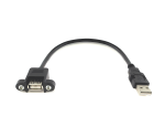 DINIC USB 2.0 Montagekabel A Stecker auf A Buchse, A Bu. anschraubbar, 30 cm,  inkl. 2 Schrauben Abstand 26mm, schwarz