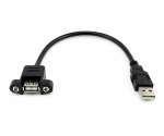 DINIC USB 2.0 Montagekabel A Stecker auf A Buchse, A Bu. anschraubbar, 1m, inkl. 2 Schrauben Abstand 26mm, schwarz