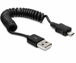 DINIC USB Spiralkabel Micro B Stecker auf USB A, 20-60cm AWG 28, schwarz