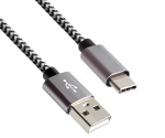 DINIC USB Typ C auf A Ladekabel, HQ Alu Stecker, 5V, 3A, Nylon Kabel, Space Grey, Aktionsbox, 0,5m